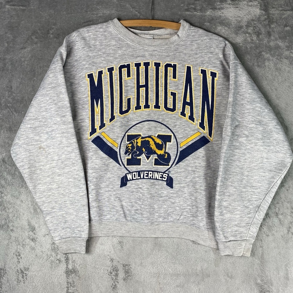 Vintage University Of Michigan Sweatshirt Mens Size M Grey Wolverines U Of M 90s